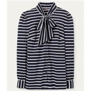 Boden Navy Striped Women's Top with Bow size 6R (Small/Medium)